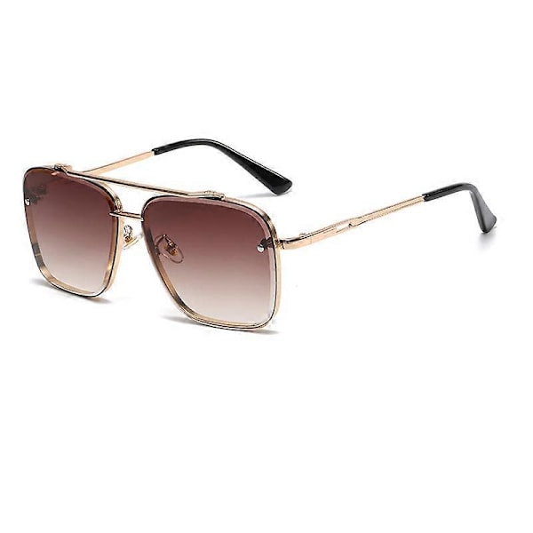Nya Gradient Solglasögon för Män Mode Metall Stor Båge Solglasögon Märkesdesign Lyx Lunette De Soleil Homme UV400 Gold Tea As Picture