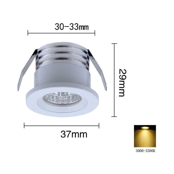 Sæt med 4 Mini Indbyggede LED-spots, 3 W, Varmt Hvidt