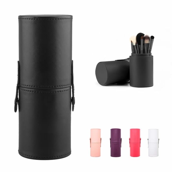 Stor Makeup Penselholder Bærbar Læder Pensler Etui (Sort)