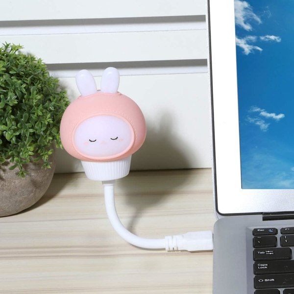 Skydda Synen Ljus Sovlampa Djurform USB Nattlampa Ledlampa för Natt för Dator (Kaninpulver, 20cm Längd)
