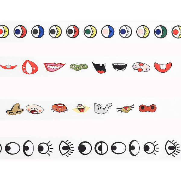 4000 st självhäftande tecknad klistermärke Dekal4 rullar | Färgglada ögon, svarta ögon, näsa, mun