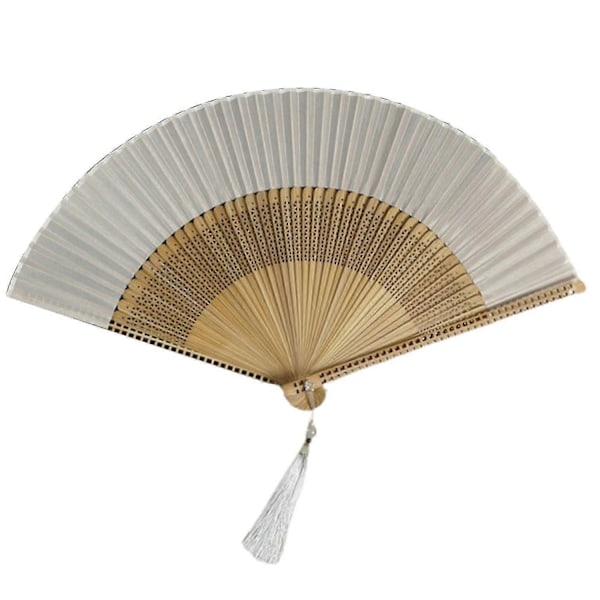 Vikbar Fläkt Vintage Tofs Dans Handhållen Fläkt Bambu Konstsilke Vikbar Fläkt Bröllop Xixi White