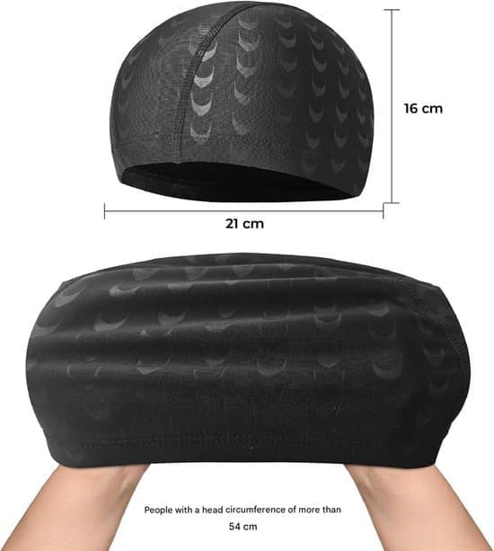 2-pakning svømmehetter for voksne med øre- og hårbeskyttelse, dobbeltlags elastisk polyester med trykt design, 22 x 16 cm