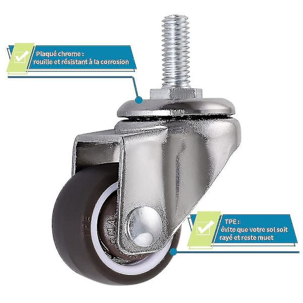 4 kpl Kääntyviä Pyöriä, 25mm Varsi Huonekalupyörät M615, Kumiset Kääntyvät Pyörät, Kärryihin, Vaunuihin, Pinnasänkyyn, Kaappiin, Pöytään, Kuormaukseen