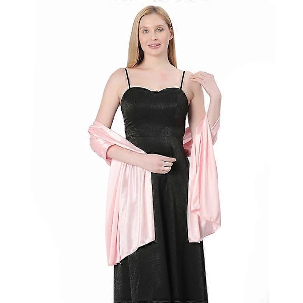 Dam Silke Satin Lång Sjal Omlott Lätt Solid Aftonklänning Bröllopssjal Light pink