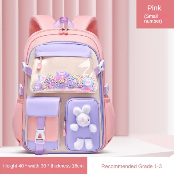 Grundskoleväska Skolväska för flickor Lätt ryggsäck för barn Kawaii vattentät skolväska Pink large