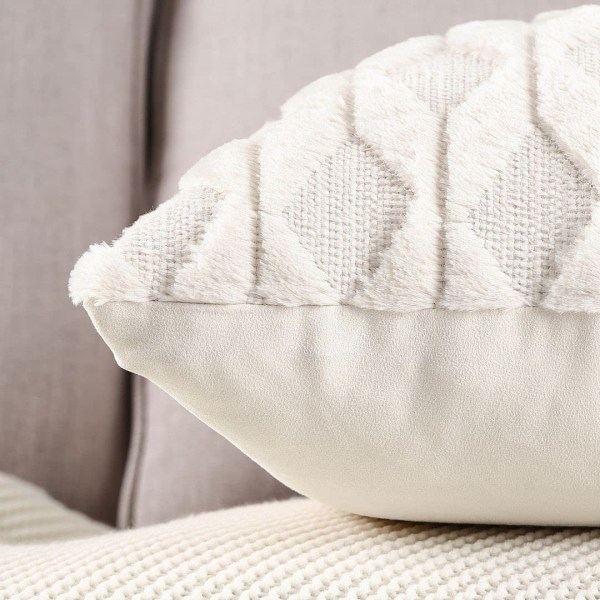 Sett med 2 myke, korte fløyelsdekorative putetrekk i luksuriøs stil, putetrekk til sofa, soverom, beige, 45 x 45 cm, firkantet