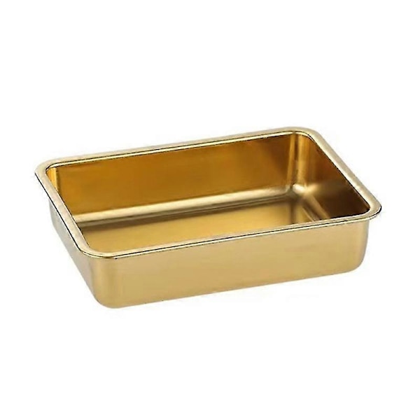 304 Rustfrit Stål Kvadratisk Tallerken Til Snacks Grill Dessert Bakke Hjem Køkken Spisebord Tallerkener Nød Kage Frugt Tallerken Multifunktionel Opbevaring Tallerkener Gold Without ears