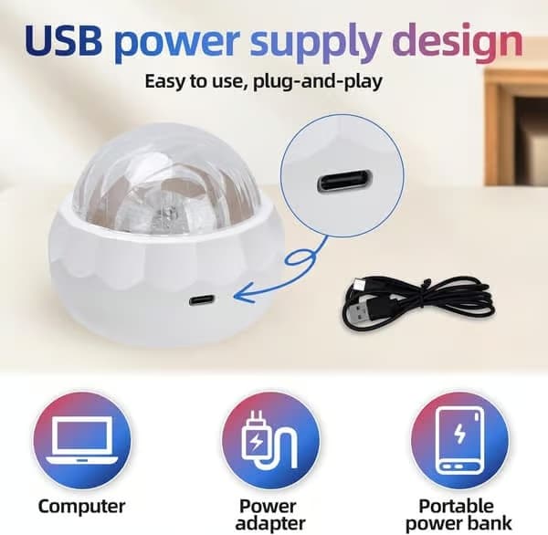 Autism Sensorisk Ljusprojektor, USB-driven, Takprojektion, Lugnande Effekter, Flerfärgad, Plast, Medium