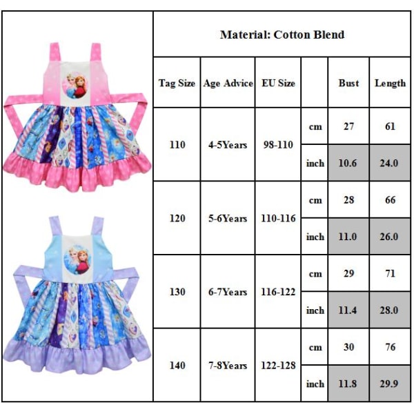 Piger Princess Suspender Dress Frozen Cosplay kostume Halloween pink 130cm