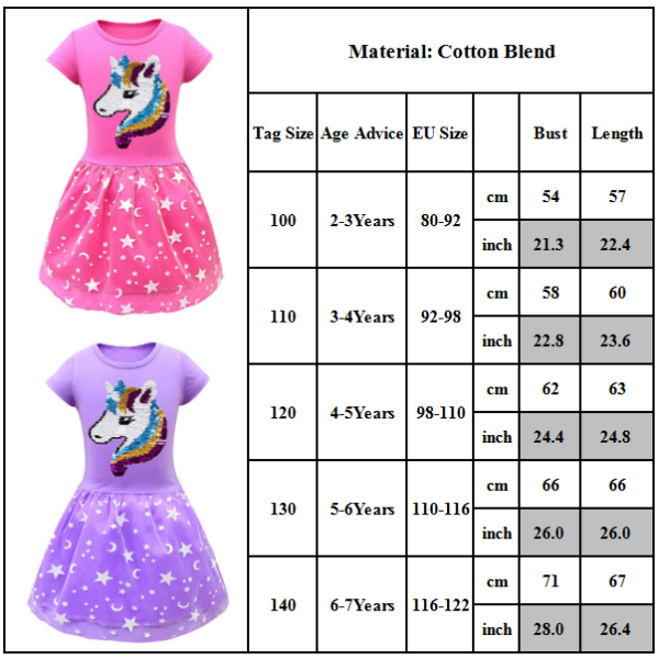 Unicorn Princess Dress Cosplay Party Costume Jente kjole rosa rose red 130cm