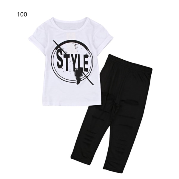 2 stk Pige Top Bukser Outfit Børn Kortærmet Tee T-shirt Casual 100cm