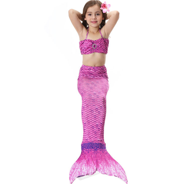 3 stk Kid Jenter Mermaid Tail Bikini Sett Holiday Badetøy Badedrakt purple 130cm