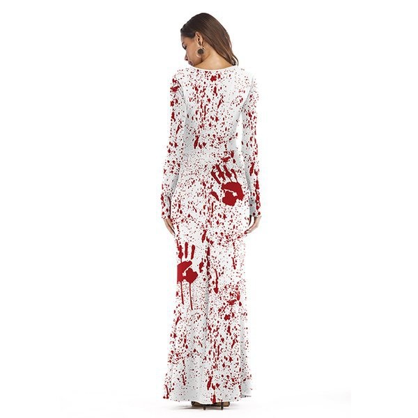 Haoweenkänning Kvinna Vuxen/dräkt m bodavtryck L White Klänning blod L/XL