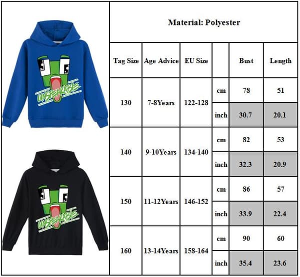 Kids Unspeakable printed hettegenser Sweatshirt Casual Pullover Topper black 140cm