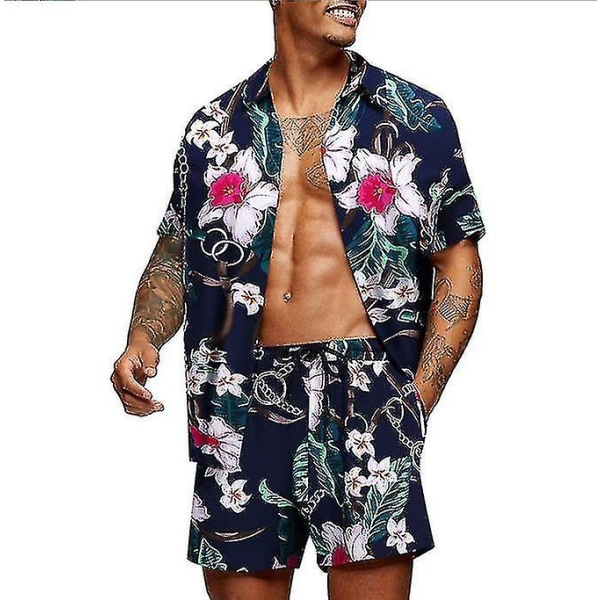 Blomsterskjorte for menn Hawaiian Sets Casual Button Dow