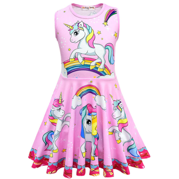 Unicorn Print Princess for Girls Tank Swing Dress Festkjole Pink 4-5 Years