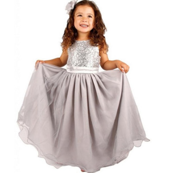 Piger Pailletter Holiday Fancy Dress Fest Bryllupsbrudepigekjole silver&grey 130cm