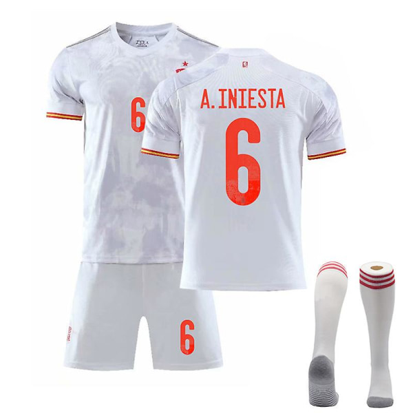 Spanien fodboldtrøje T-shirts sæt til børn/unge A.INIESTA 6 home Kids 22(120-130CM)