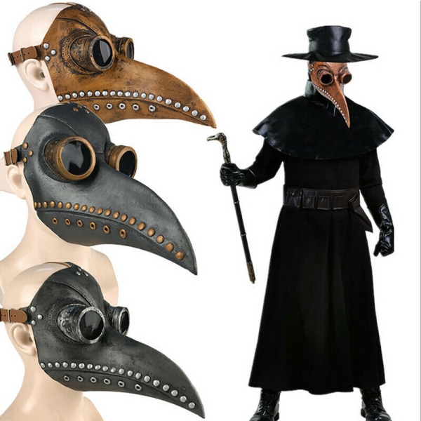 Plague Doctor Mask Kostym Fågelmask PU Läder Steampunk Black