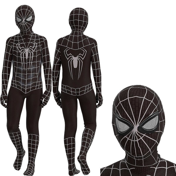 Svart Spiderman Cosplay kostyme Fest Jumpsuit Fitted Barneklær 140cm