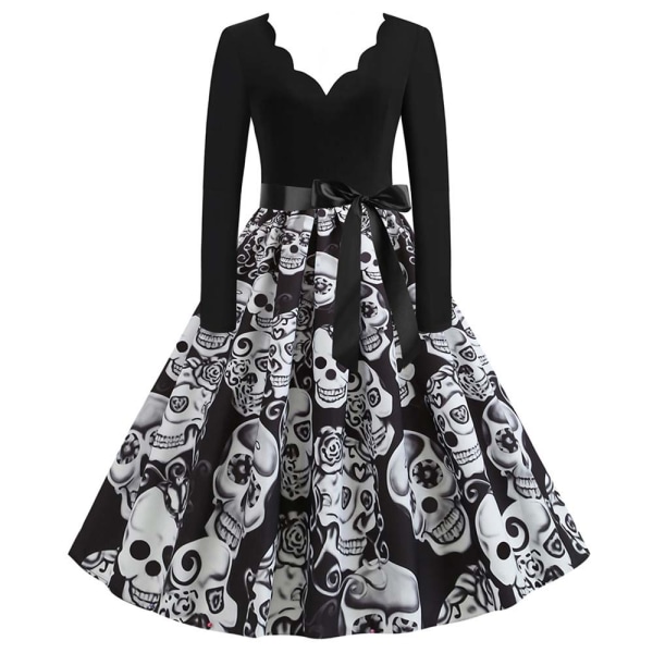Halloween pitkähihainen painettu mekko Skull S