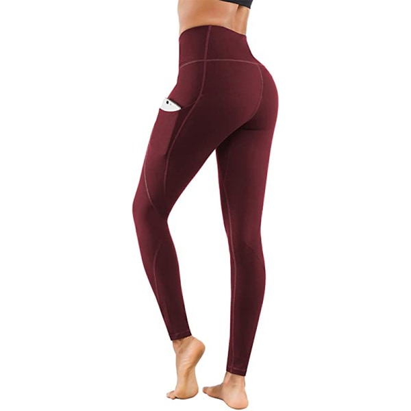 Kvinner Yogabukser med høy midje Fitness Leggings Running Gym Stretch Claret,XS