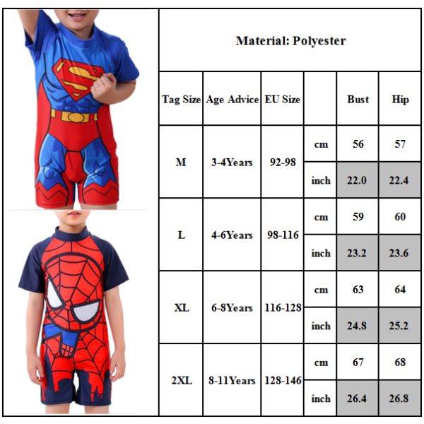 Tecknade badkläder för barn Marvel Superman Boys kortärmad baddräkt Spider 2xl