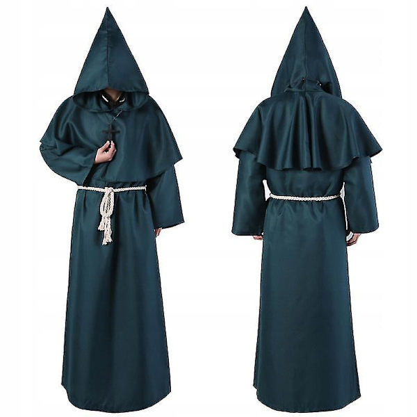Velhoasu Keskiaikainen hupullinen kaapu Priest-asu Green XL