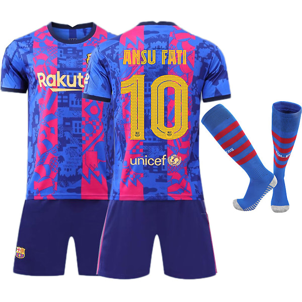 21/22 Europeiska mästerskapet Minnesutgåva Borta(2) F.C. Barcelona ANSU FATI Nr 10 Barn Jersey-paket Barn-20