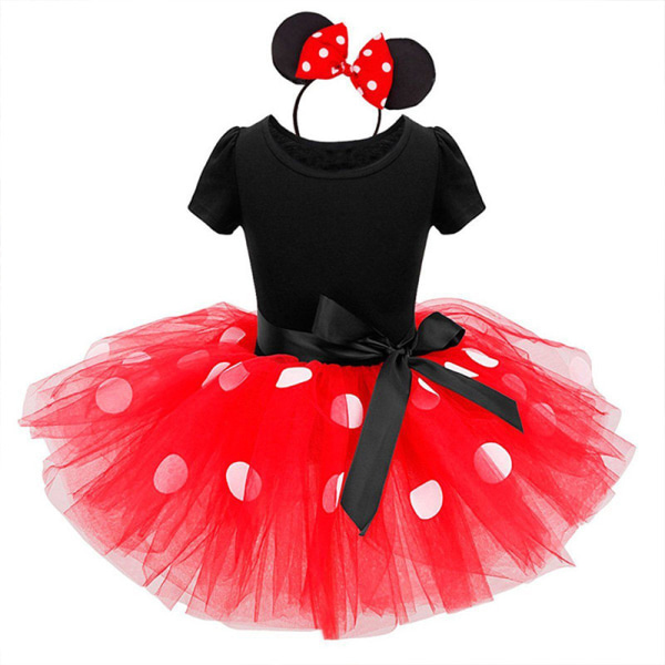 Kid Girl Minnie Mouse Bursdagsfest Kostyme Tutu Tyllkjole red 120cm