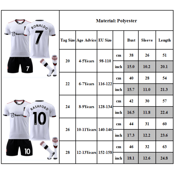 2022 Man L Away Devils Jersey No. 7 C Ronaldo Kids Training Kit #7 6-7Y