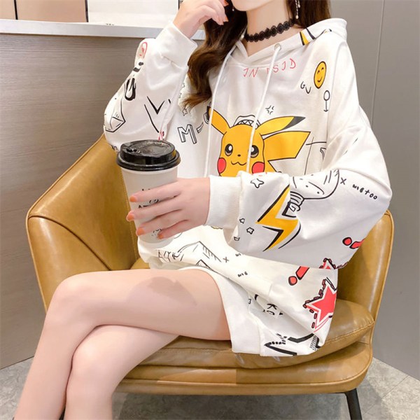 Hettegenser Cartoon Harajuku Kawaii Klær Gensere Oversized White M