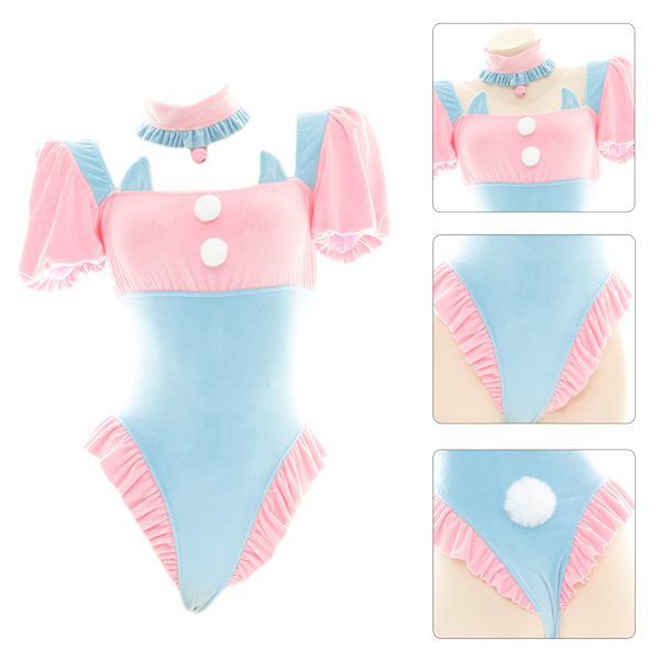 One Piece Bunny Girl Body Sexig Uniform Rabbit Underkläder Lolita Blå Rosa Puff Sleeve Body Kanin Cosplay kostym