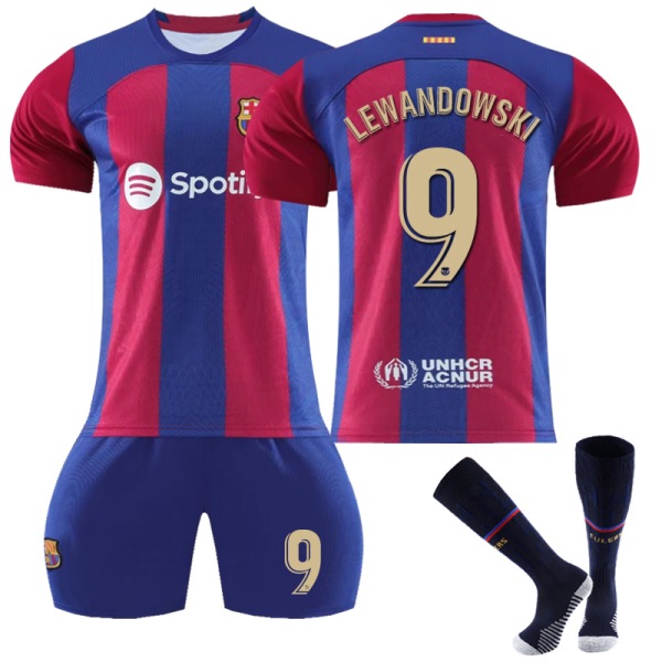 23-24 Barcelona Home Børnefodboldtrøje nr. 9 Lewandowski 26