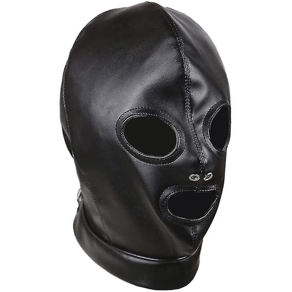 Läder Huva Mask Öppen mun Ögon Full Face Cover Kostym Återhållningsleksaker