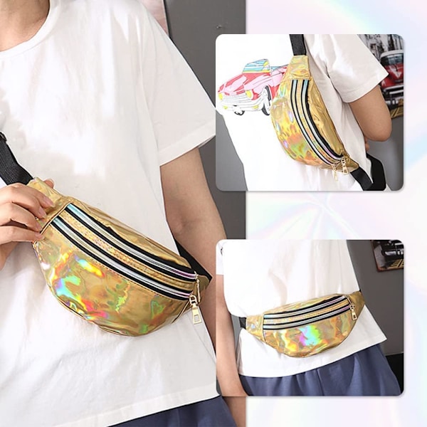 2 kpl Holografinen vyölaukku, Iridescent Fanny Pack, Kiiltävä vyölaukku vedenpitävä urheiluun, matkustamiseen Gold,silver