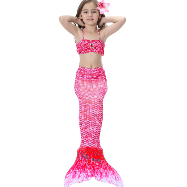 3 stk Kid Jenter Mermaid Tail Bikini Sett Holiday Badetøy Badedrakt rose red 130cm