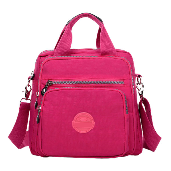 Casual nylon , resväska med stor kapacitet, vandtät håndväska, 2-vägs slidage Hot Pink