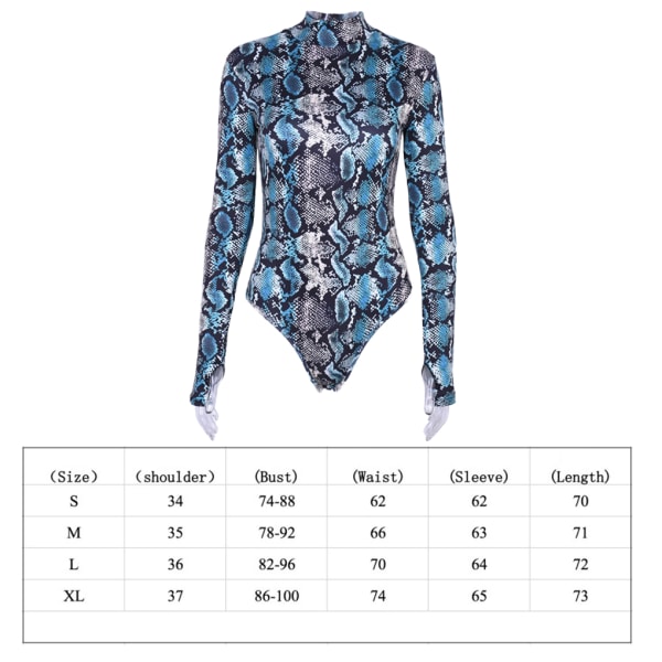 Kvinner Snake Skin Print Body Lady Langermet Jumpsuit Høy peacock blue XL