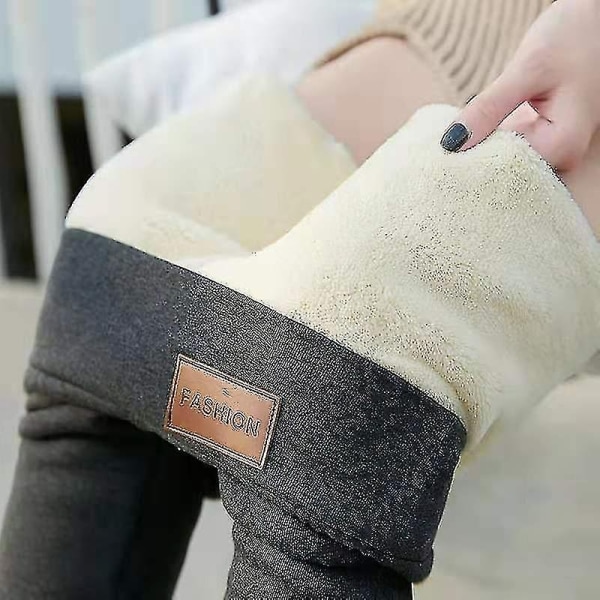 Vinter-sherpa-fleece-forede leggings til kvinder, høj talje, tykke kashmir leggings Plys varme termiske - Perfet Grey S