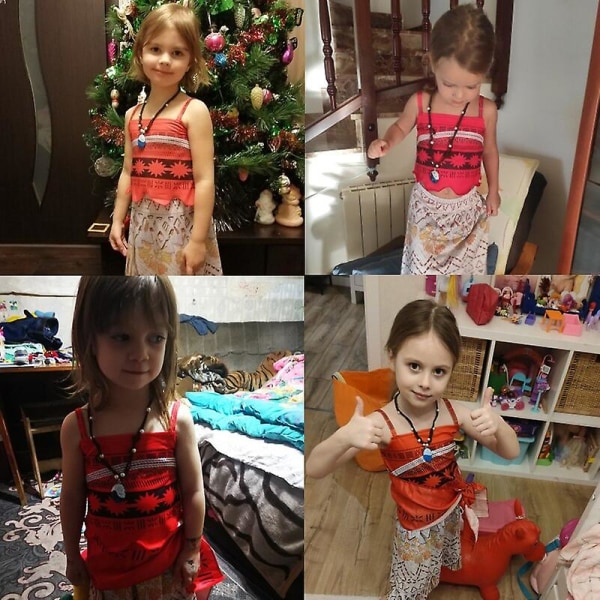 Moana Klänning Barn Cosplay Flickor Kläder Prinsessan Vaiana Klänning Barn Födelsedagsfest Dräkt Med Halsband Pet Pig Chick Set 100 (2-3Y) Wig