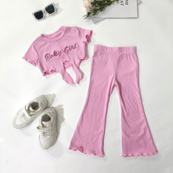 Toddler kortärmade sommardräkter Print 2 STK Outfit Pink 110cm