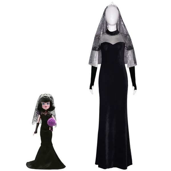 Hotel Elf 4 Mavis cosplay bröllopsklänning Halloween Mavis bröllop Black M XL