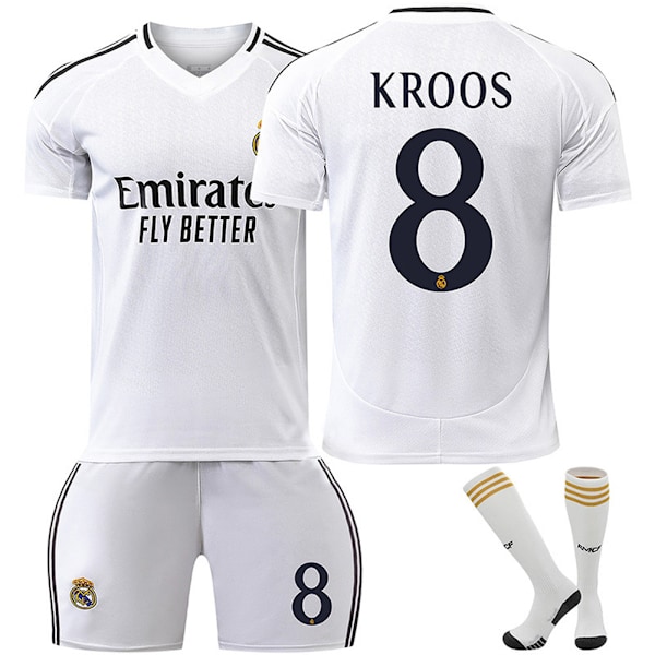 Säsong 2425 Real Madrid hemma nr. 8 Kroos fotbollstema fotbollströja set innehåller vuxen- och barnstorlekar No. 8 Kroos No. 8 Kroos 18（100-110CM)