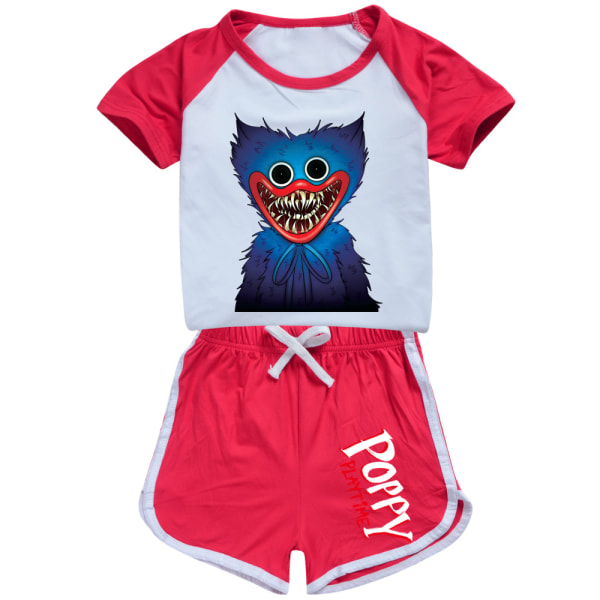 Poppy Playtime Girls Qutfit kortermet t-skjorte og shortssett Z Red 150cm