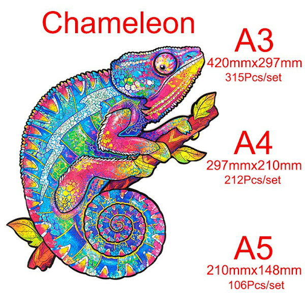 Leijona luovat puiset palapelilohkot opettavaiset palapelilelut Chameleon A4