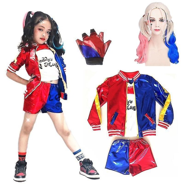 5 stk Harley Quin Cosplay Kostyme Halloween Cosplay Kostyme For Voksne Og Barn Kid-L