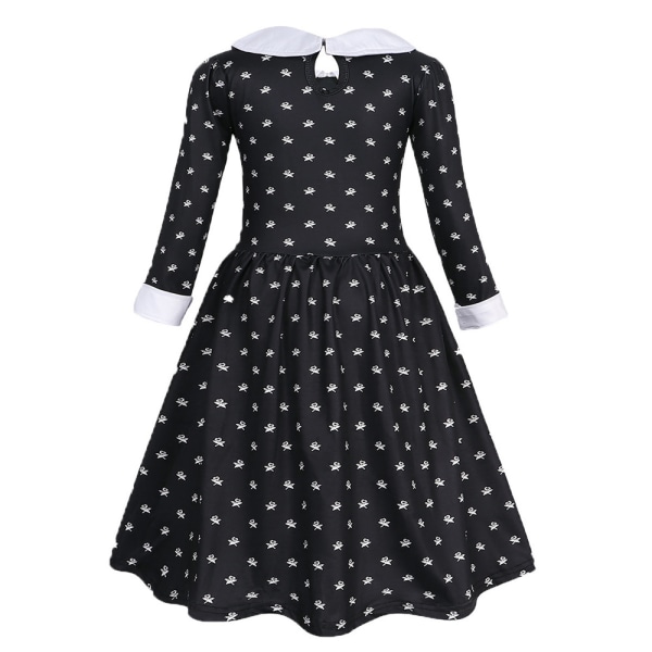 Girls onsdag cosplay klänning Halloween långärmad kostym 120cm