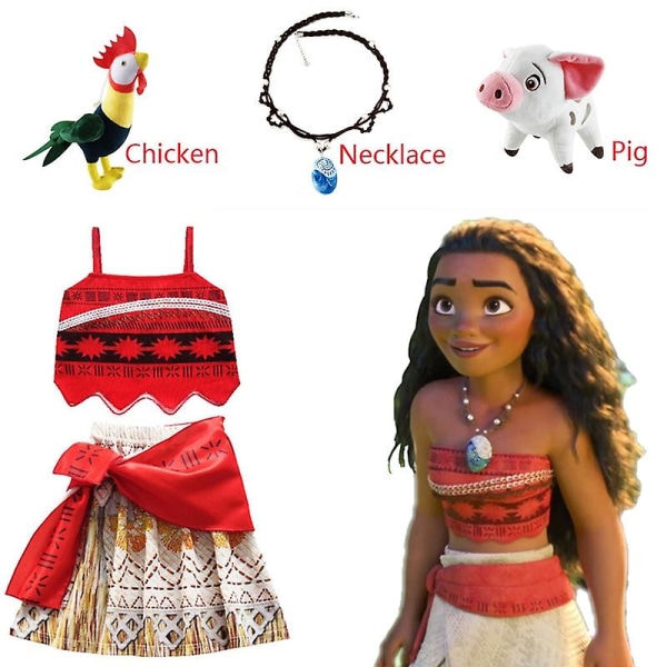 Moana Klänning Barn Cosplay Flickor Kläder Prinsessan Vaiana Klänning Barn  Födelsedagsfest Dräkt Med Halsband Pet Pig Chick Set 100 (2-3Y) A 4pcs ab2b  | 100 (2-3Y) | A 4pcs | Fyndiq